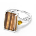 thumbnail image 3 of Gem Stone King 10K White Gold Brown Tiger Eye and Yellow Citrine 3 Stone Engagement Ring for Women (6.92 Cttw, Emerald Cut 14X10MM, Trillion 4MM, Size 6), 3 of 5
