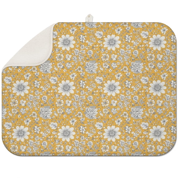 Pioneer Flower Floral Print Pattern 1 Pack Kitchen Dish Drying Mat, Ultra Absorbent Microfiber Dish Drainer Mat, 18"x24"