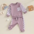 thumbnail image 3 of Douhoow 0-3Y Baby Girl Fall Outfits Long Sleeve Patchwork Checkerboard Sweatshirts Pants 2Pcs Set, 3 of 9