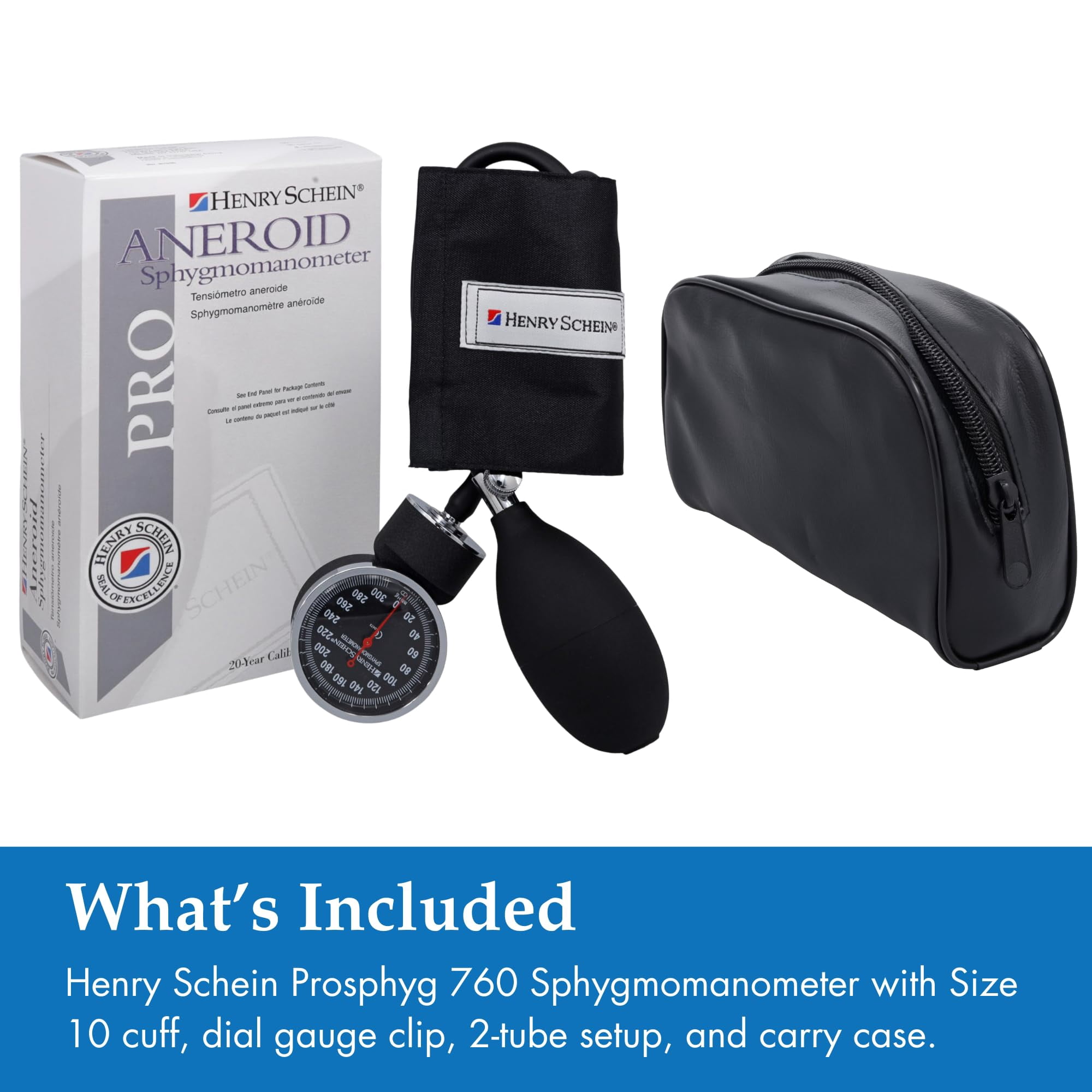Adult Pro Aneroid Sphygmomanometer – Size 10 (7.5"–10.5") Black Cuff, Manual Blood Pressure Monitor, Reusable, Dial Display, Latex-Free, Includes Leatherette Carrying Case – 1 Count