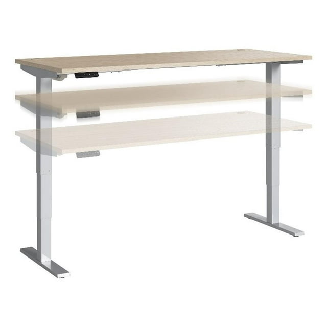 Bowery Hill 71" Engineered Wood Adjustable Standing Desk in Natural Elm/Silver