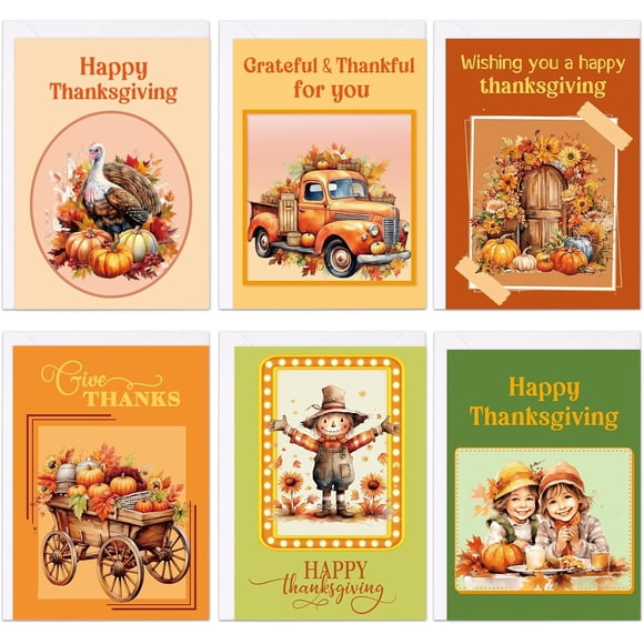 20Pcs Vintage Thanksgiving Cards Retro Autumn Fall Pumpkin Greeting Cards Happy Thanksgiving Day Assorted Thank You Blank Notescards with Envelopes for Classroom Home Office Business