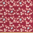 thumbnail image 1 of Floral Fabric by the Yard, Demonstration of Japanese Flowers Design with Minimalistic Flowers and Birds, Decorative Upholstery Fabric for Sofas and Home Accents, Ruby and Blush by Ambesonne, 1 of 4