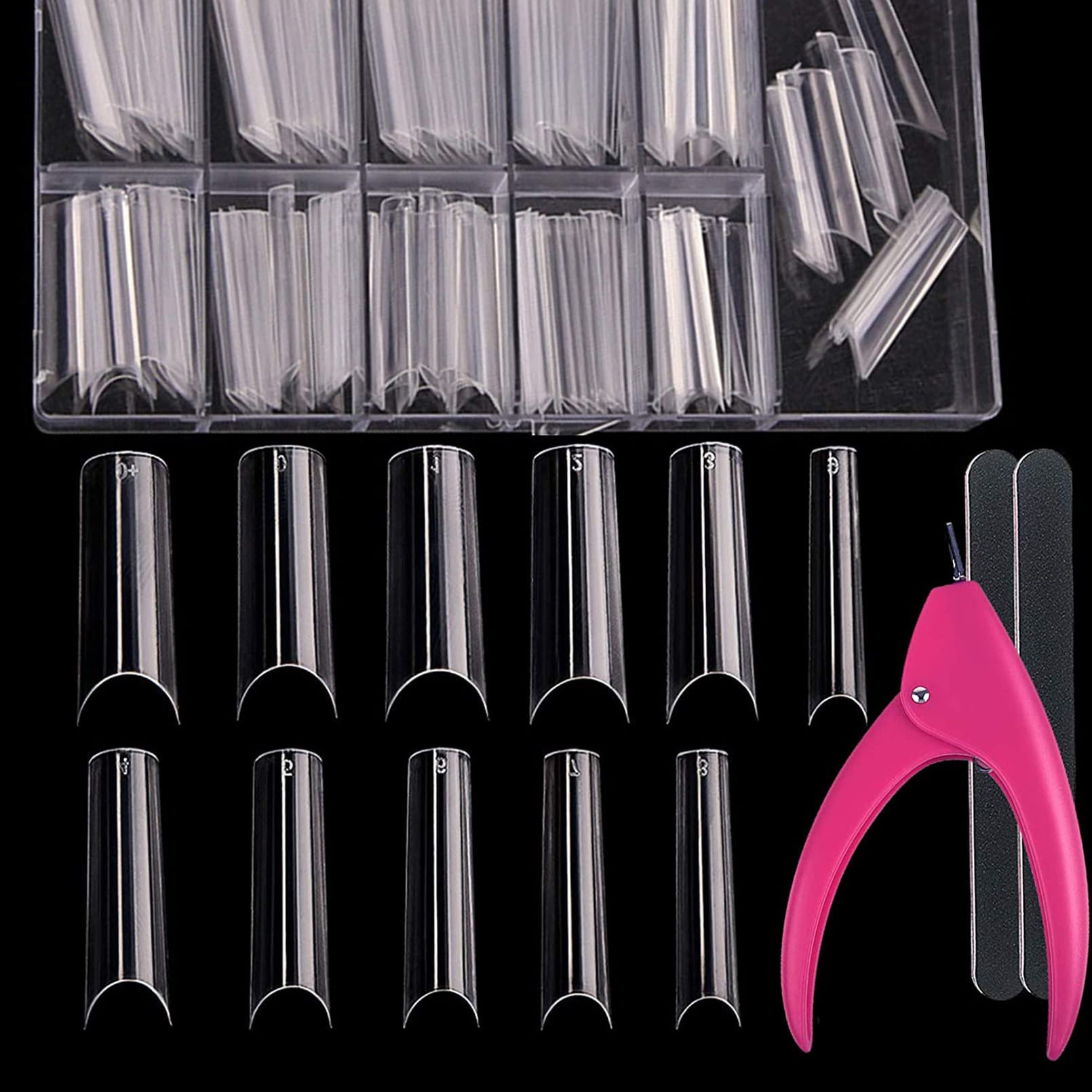 FITDON 110pcs C Curve Long False Nail Tips & 1pc Acrylic Nail Clipper