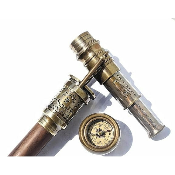 Wooden Walking Canes Adjustable Folding Walking Cane, 37" Inch, Engraved Wood, Brass Hammer Handle, 3 Fold, Non-Slip Tip, Cane for Senior, Men, Women, Gift, Newyear Eve, Vintage Stick