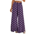 thumbnail image 2 of Mifsaly Wide Leg Flowy Pants for Women Polka Dot Lounge Pants Lightweight Casual Loose Fit Palazzo Trousers Purple,M, 2 of 5