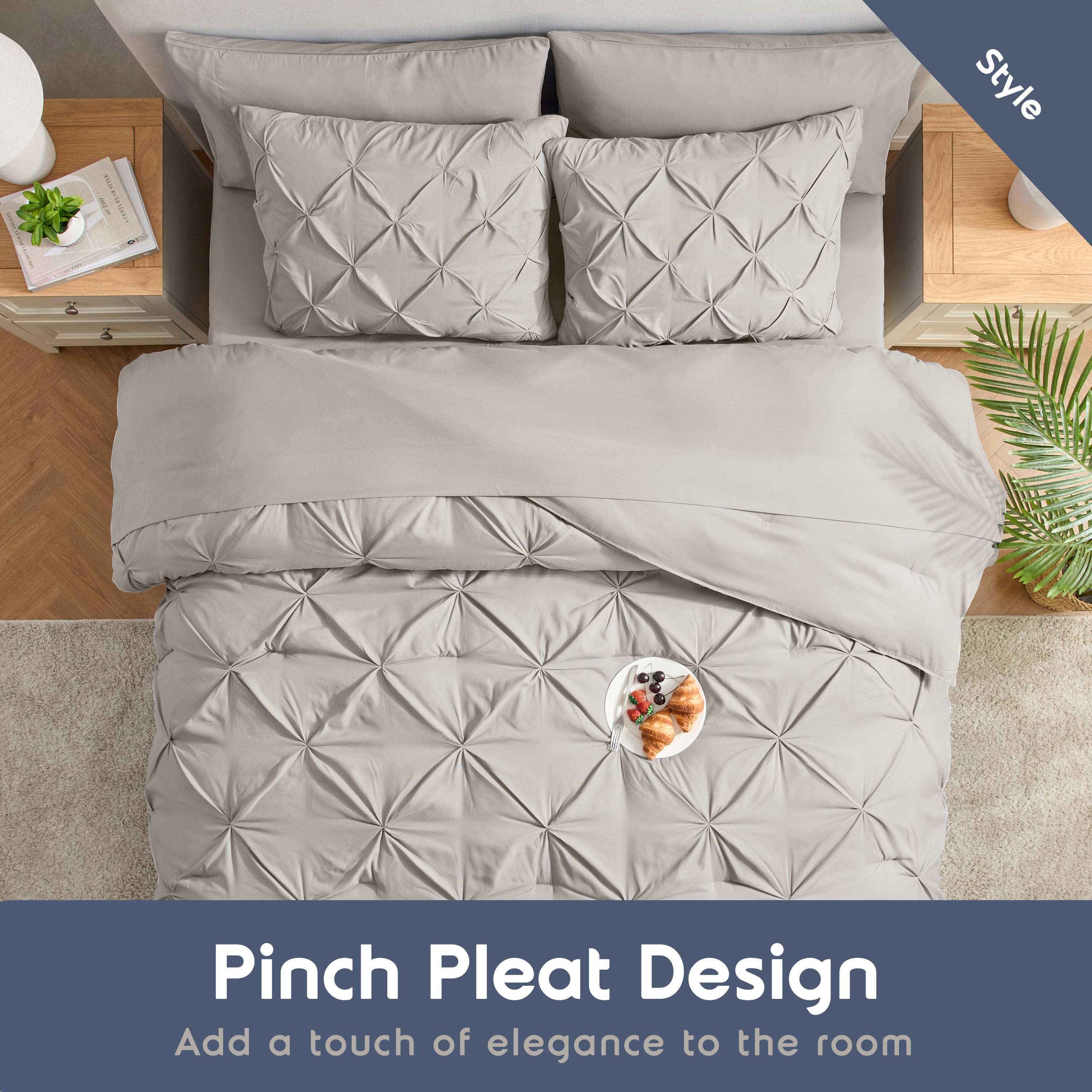 LammaLoe Twin Comforter Sets, 5 Piece Bed In A Bag Pintuck Bedding Sets, linen