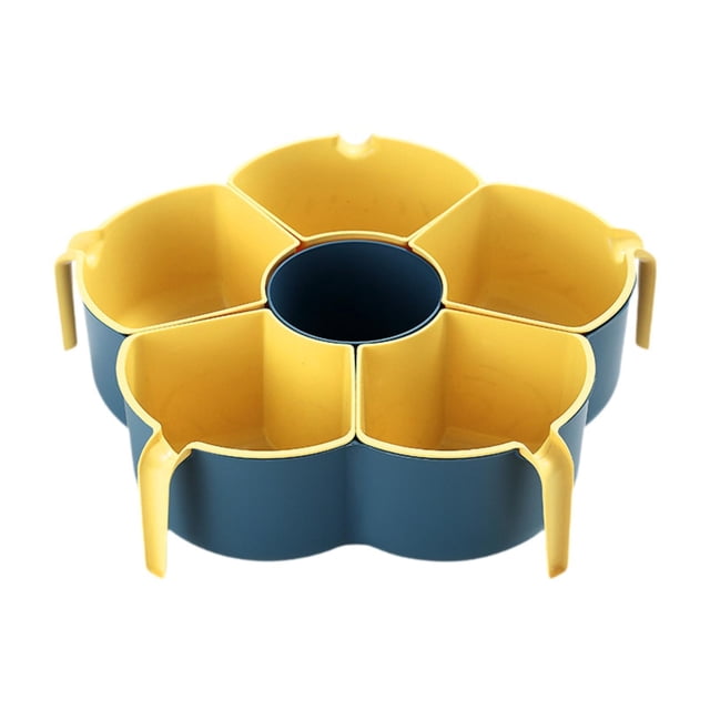 GROWTH TANK Divided Serving Tray 360 degree Rotating Vegetable Platter for BBQ Parties Camping Deep Blue