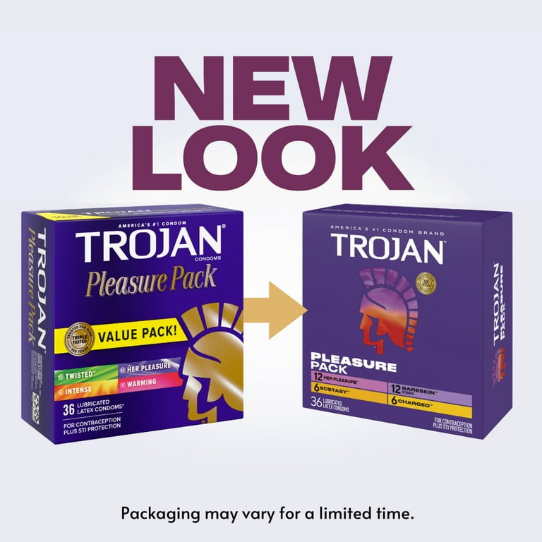 Trojan Pleasure Pack, Assorted Latex Lubricated Condoms for Men