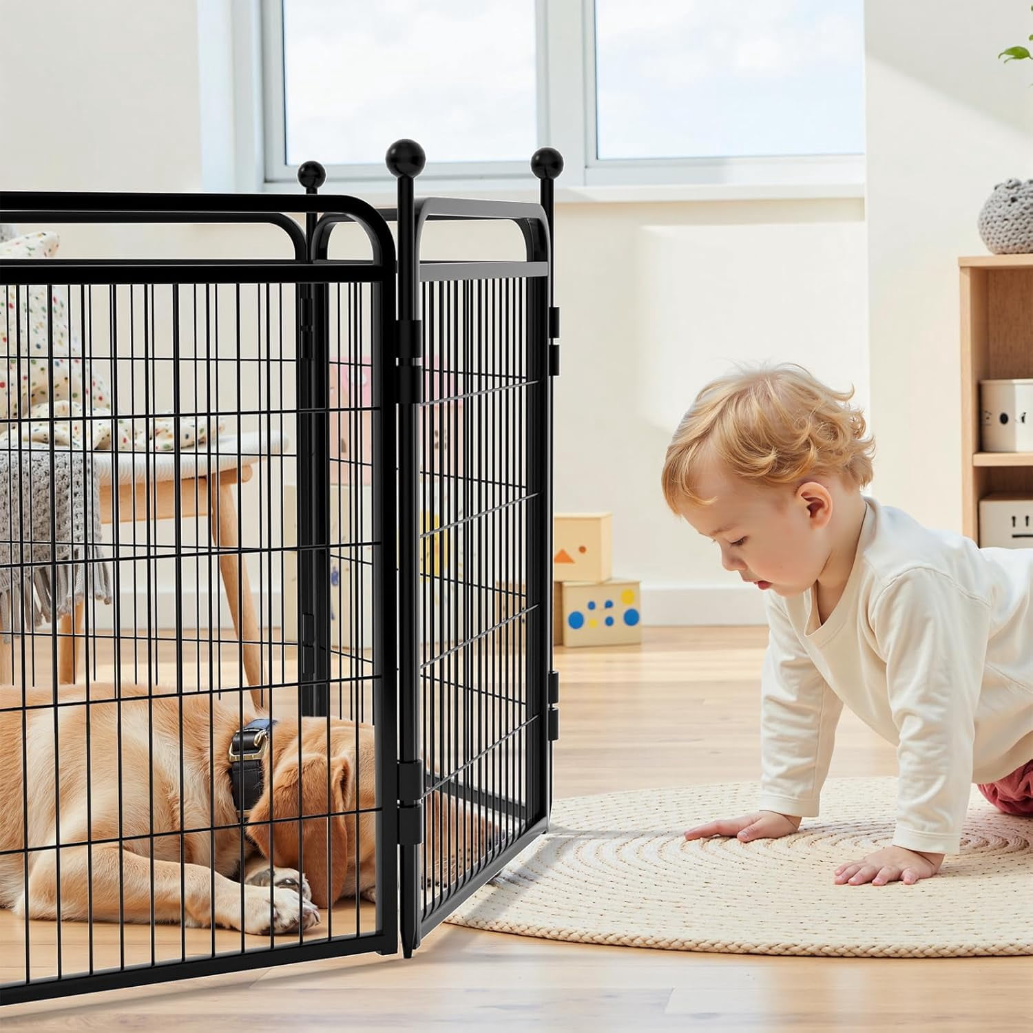LibraMAL  Dog Playpens, 32" H 6 Panels Dog Pen Outdoor/Indoor Dog Fence Exercise Pen for Small/Medium/Large Dogs, Foldable Pet Play Yard Gate with Gravity Automatic Lock, Pet Playpen, Black