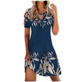 thumbnail image 1 of Vestidos de verano Honeeladyy para mujer, estilo playero, vintage, con estampado floral, estilo bohemio, de manga corta, con aberturas y hebillas metálicas, cuello redondo, ajustados, color azul, 1 of 5