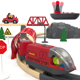 thumbnail image 4 of Tren de Madera Motorizado, Tren de Control Remoto con Conexión Magnética, Trenes Locomotoras Que Funcionan con Baterías para Niños Pequeños, Compatible con Thomas, Brio, Chuggington (Rojo), 4 of 7