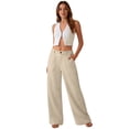 thumbnail image 6 of Dwellite Women's Wide Leg Cotton Linen Pants High Waist Straight Leg Dress Pants 2026 Casual Business Trousers with Pockets Khaki L, 6 of 7
