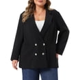 thumbnail image 2 of DARING DIVA Women's Plus Double Breasted with Rolled Blazer 1X Black, 2 of 6