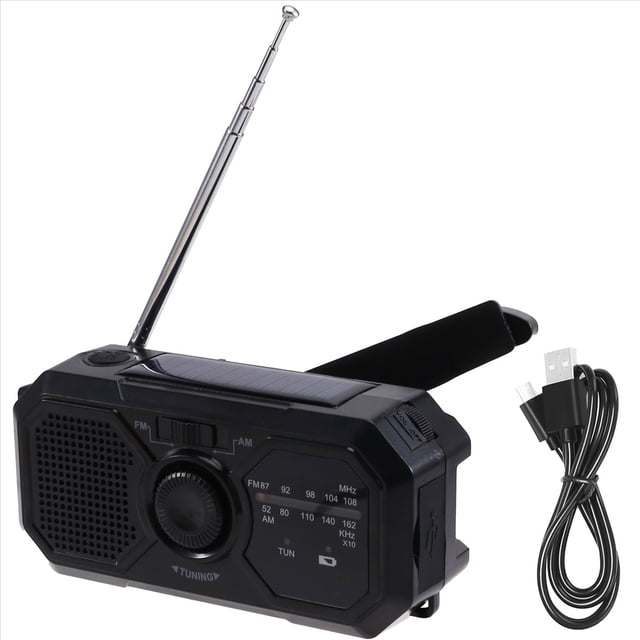 Radio Meteorológica de Emergencia FM/AM, Radio Portátil con Generador de Manivela, Linterna Solar de 1200 MAh para Acampar Al Aire Libre.