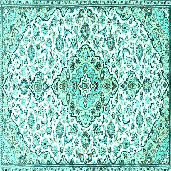 Ahgly Company Machine Washable Indoor Square Persian Turquoise Blue Traditional Area Rugs, 6' Square