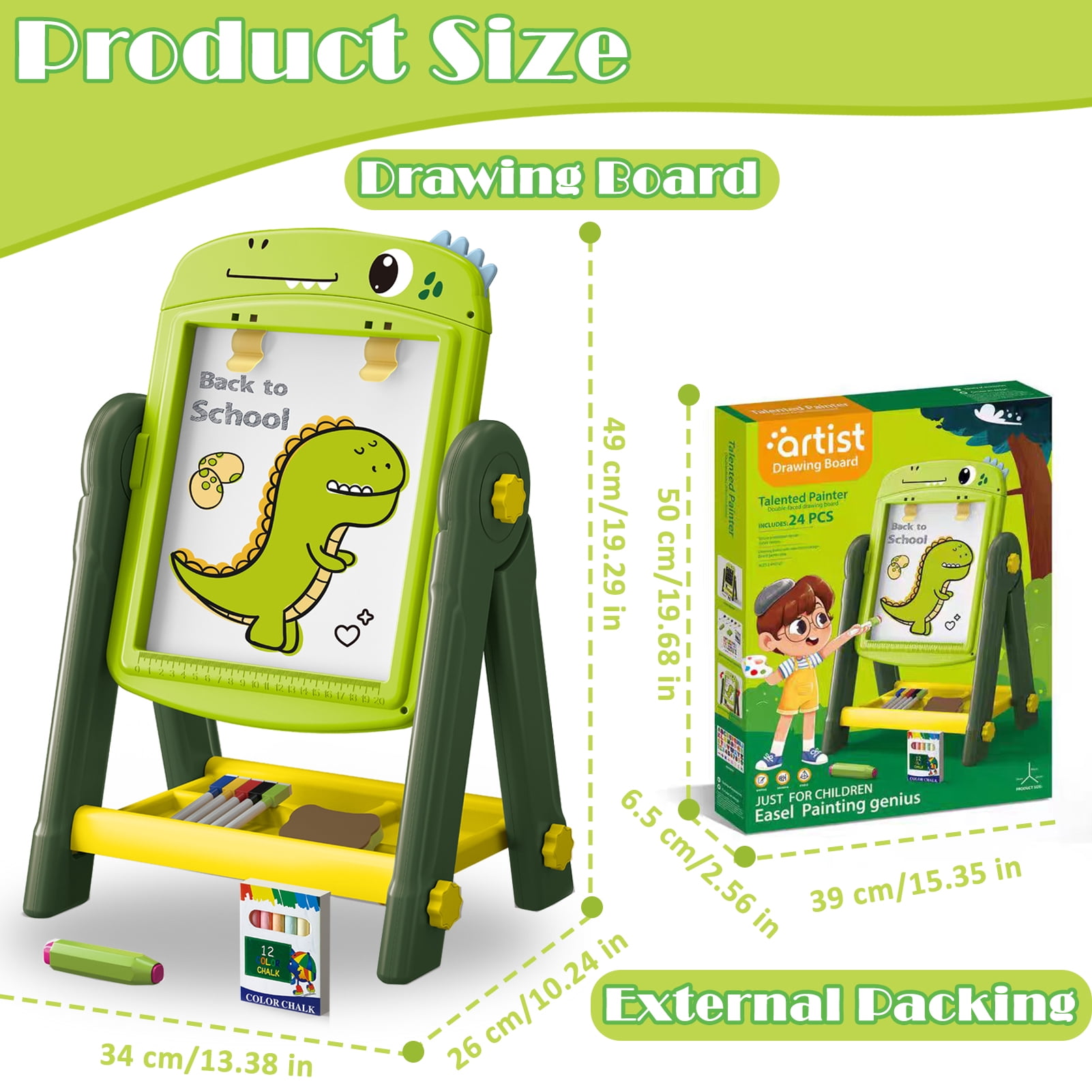 Aijohnny Easel for Kids, Magnetic Drawing Board,Rotatable Double Sided Easel with Painting Accessories for Boys & Girls, Birthday Gift for 2 3 4 5 6 7 8 Year Old