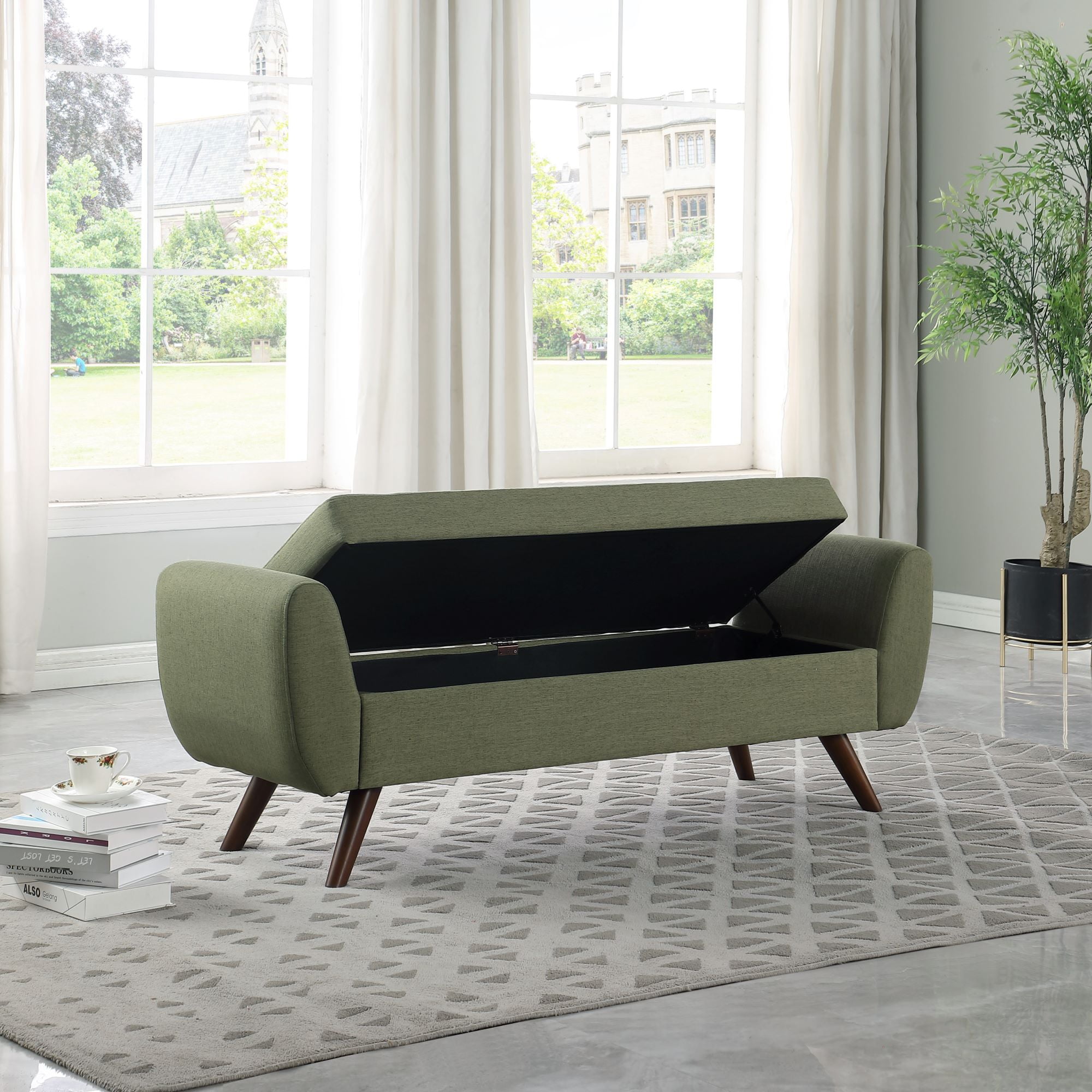 HomePop Modern Storage Bench, 60"W x 18"D x 21"H, Olive Green
