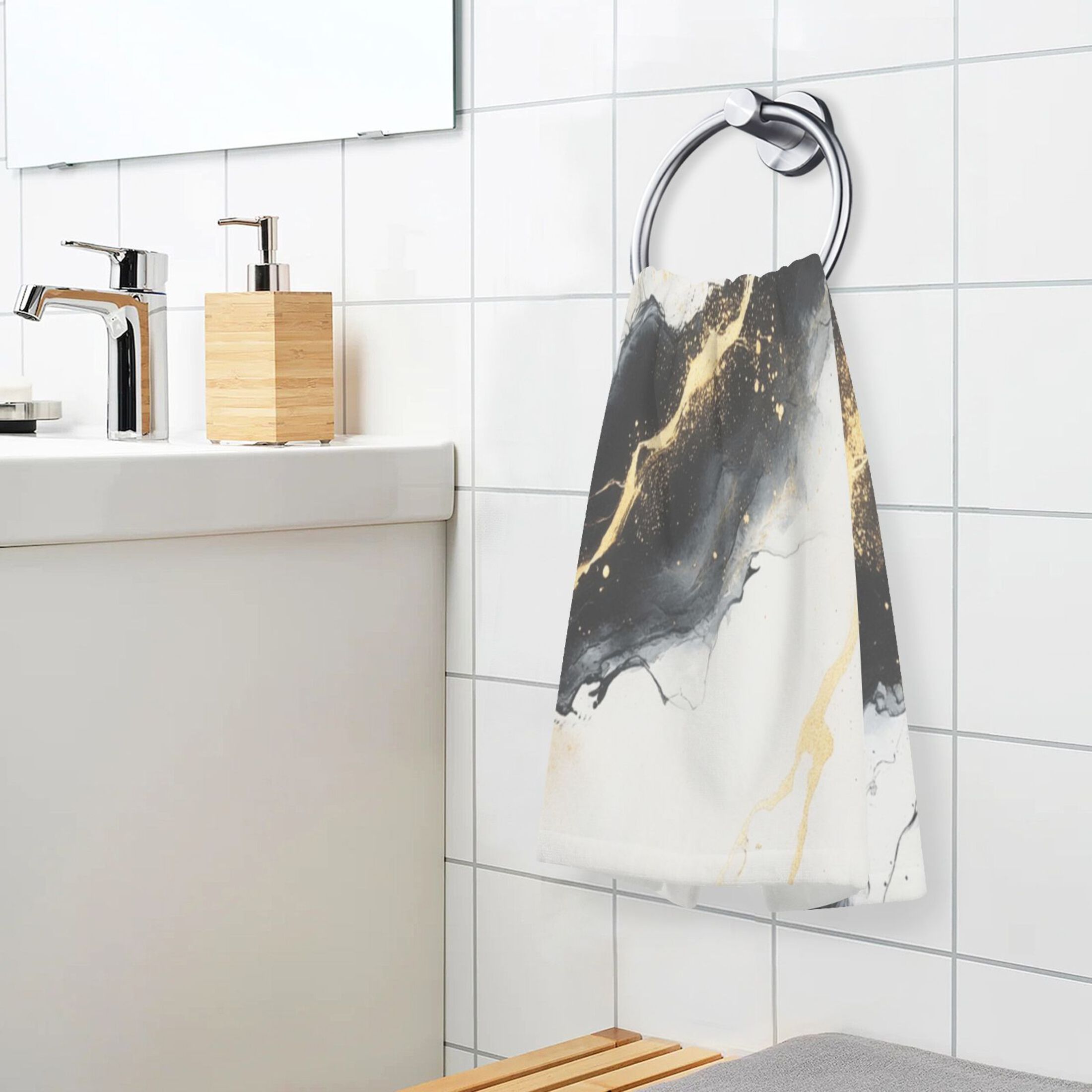 Cotton Towel Two-Piece 16x28 Inch One Sizex2 Face Towel Set Towel Set Cotton Hand Bath Towel Bathroom Beach Black Beautiful Marble