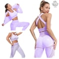 thumbnail image 4 of CORPOAMOR Women's Ribbed Seamless Fitness Clothing, Gym Outfit and Yoga Workout Set Jacket, Sports Bra and High Waisted Leggings 3 Piece Set (Purple, Large), 4 of 8
