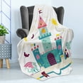 thumbnail image 4 of Magic Soft Flannel Fleece Throw Blanket, Kids Theme Detailed Magic Kingdom Castle Dragon Wizard Sun Moon Bats Cartoon Style, Cozy Plush for Indoor and Outdoor Use, 60" x 80", Multicolor, by Ambesonne, 4 of 5