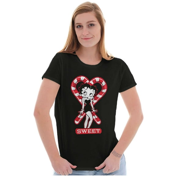 Betty Boop Christmas Sweet Candy Cane Women's T Shirt Ladies Tee Brisco Brands S