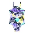 thumbnail image 3 of Zaldita Kids Girls Ruffle Trim One Piece Swimsuits Hawaiian Flounce Swimwear Bathing Suits Palm Purple 10, 3 of 5