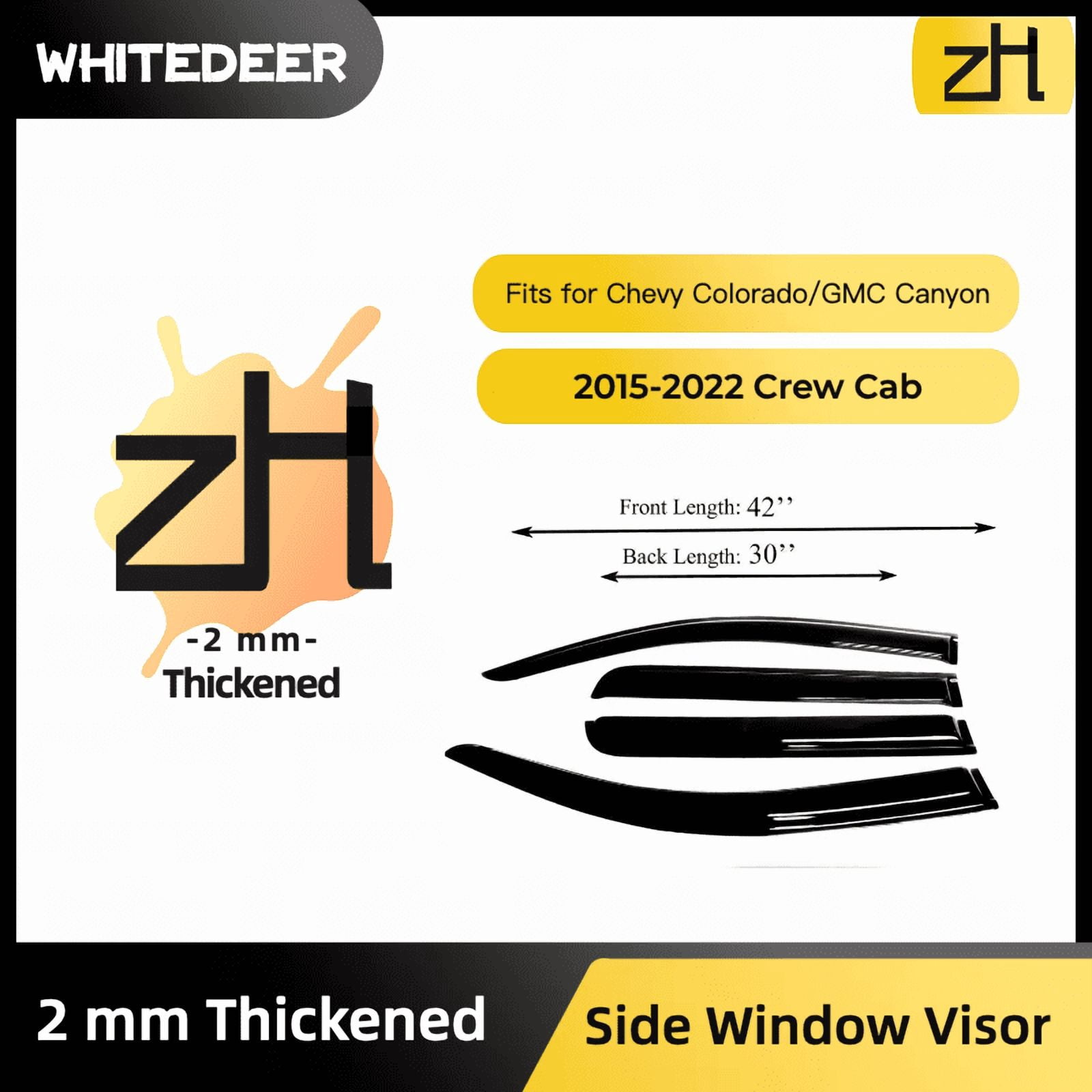 Sunwei Acrylic Window Visor Sun Rain Deflector Guard Fits Chevrolet Colorado 15-22
