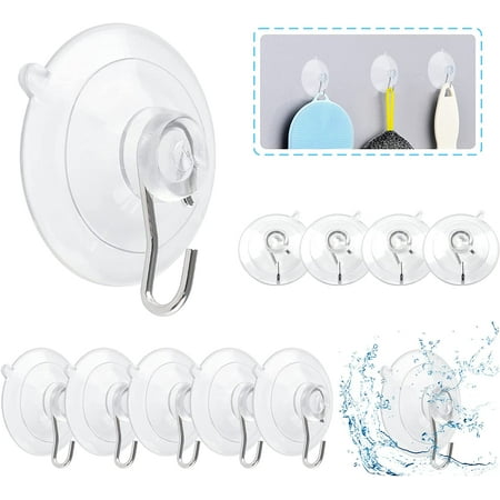 

12Pcs Suction Cup Hooks 1.77 Inch Clear Suction Cup with Stainless Steel Hook Removable Heavy Duty Wall Hooks for Window Wall Bathroom Shower Kitchen Door Holds up to 4 lbs