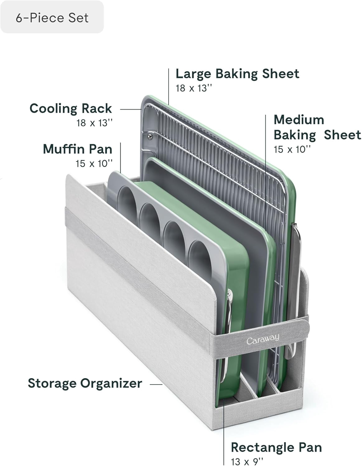 Caraway Nonstick Ceramic Bakeware Set (5 Pieces) - Baking Sheets, Assorted Baking Pans & Storage - Aluminized Steel Body - Sage