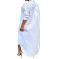 thumbnail image 4 of Chemise Décontractée Unie à Manches Longues pour Femmes, Longueur Cheville, Boutonnée, Surdimensionnée, 4 of 5