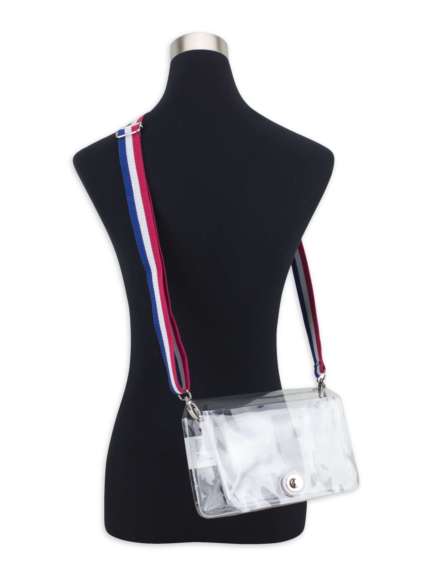 Eastsport Limited Micah Clear Crossbody with Webbing Strap, Red White Blue Stripe