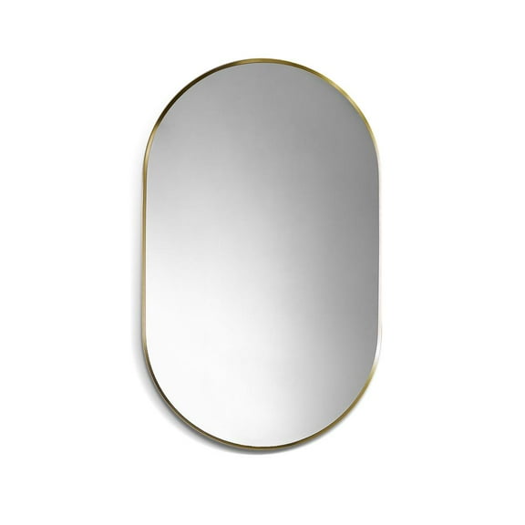 Ispra 36" Oval Bathroom/Vanity Brushed Gold Aluminum Framed Wall Mirror