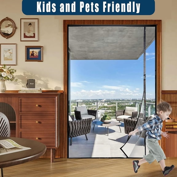 Transparent Thermal Insulated Door Curtain, Reversible Left or Right Side Opening, Magnetic Screen Door, to Keep Warm in Winter Cool in Summer for Air Conditioner Room, Fits Door Size Up to 60"x80"