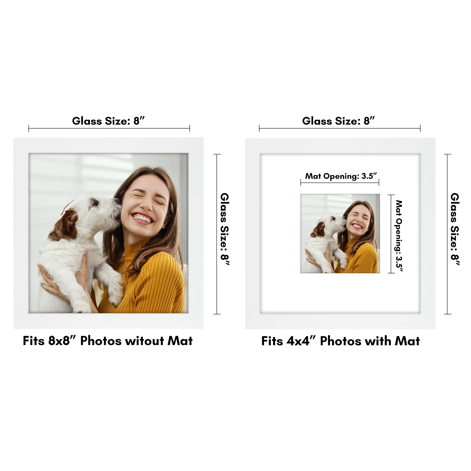 Americanflat 8x8 Picture Frame with 4x4 Mat - Wood with Glass Cover - White  