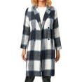 thumbnail image 6 of hirigin Women's Autumn Mid-Length Jacket, Plaid Print Long Sleeve Lapel Double Breasted Loose Coat Winter Outerwear, 6 of 9