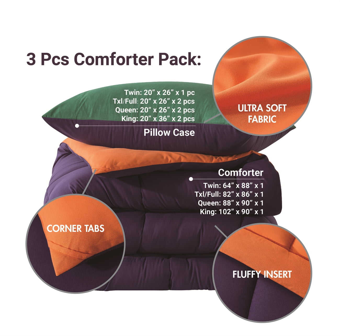 Corotos  Set de Cobertores reversibles tamaño Queen para camas de