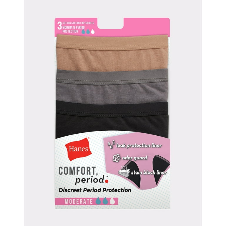 Hanes Comfort, Period. Girls' Period Boyshort Underwear, Moderate