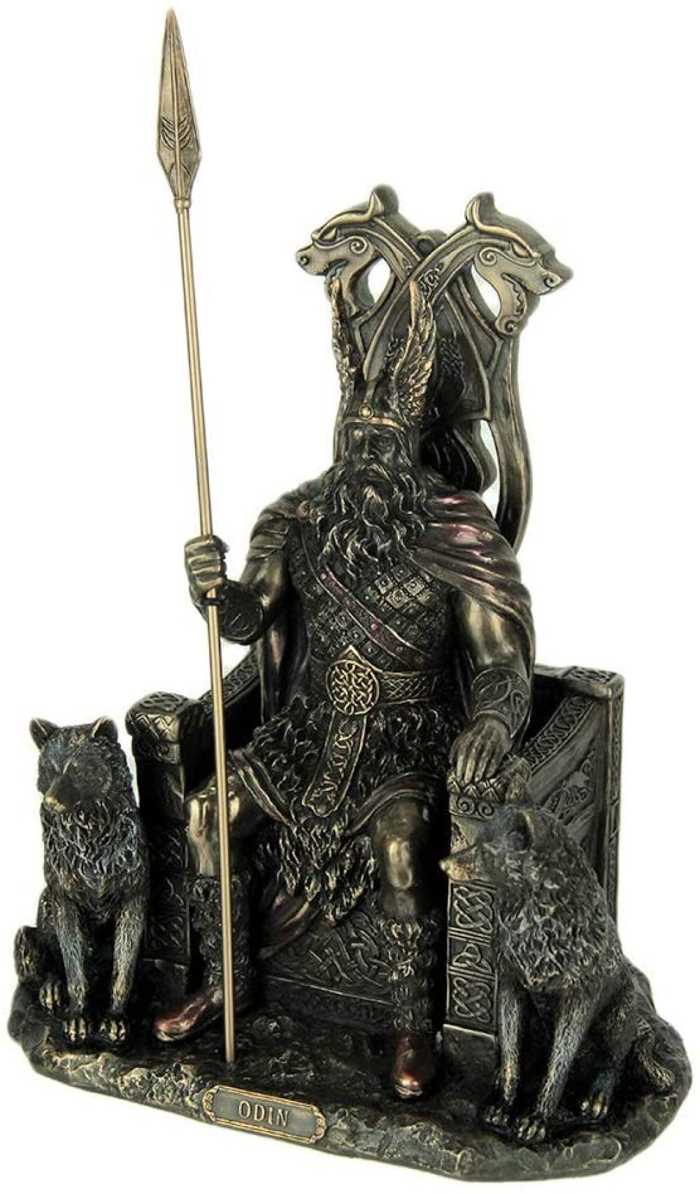 10.25" Odin Sitting with Wolves and Crows Norse God Statue Deity Viking Decor 