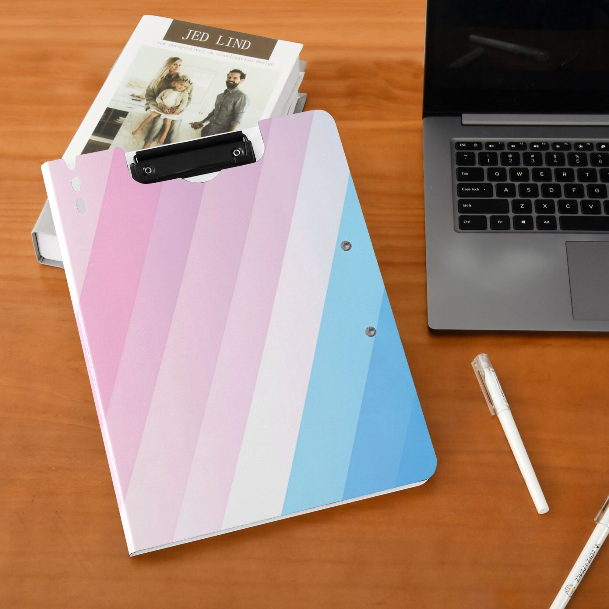 FORMRS A4 Clipboard Folder with Pen Holder Horizontal Foldable School Office Binder, Pink Gradient
