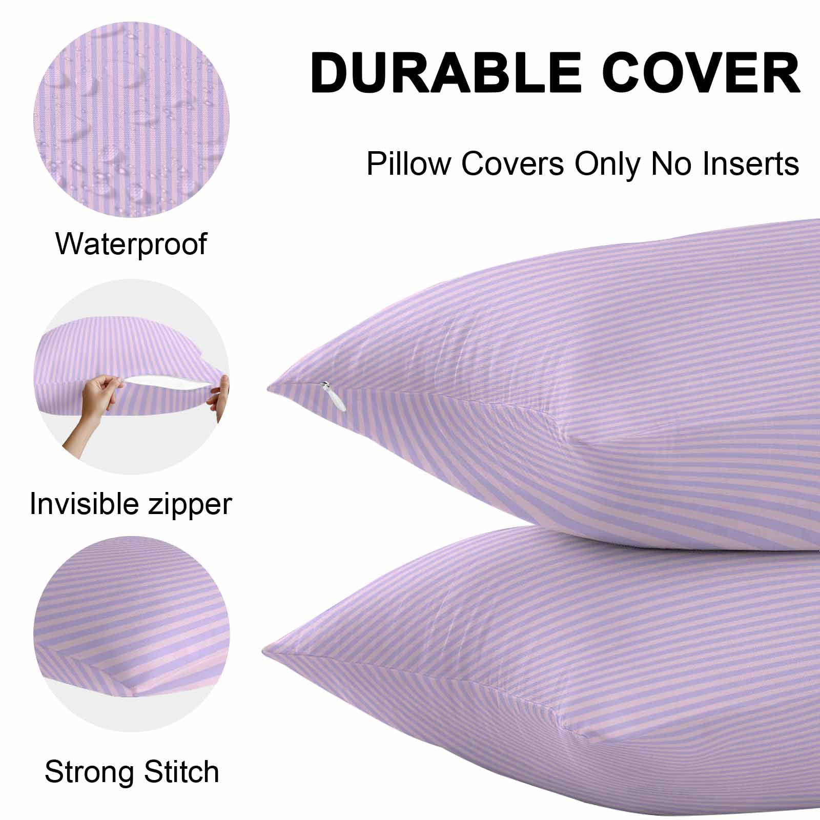 Purple Striped Outdoor Pillow Covers Set of 2 Simple Pink Stripes Modern Style Waterproof Throw Pillow Case Decorative Square Cushion Cover for Patio Couch Garden Balcony, 20"x20"
