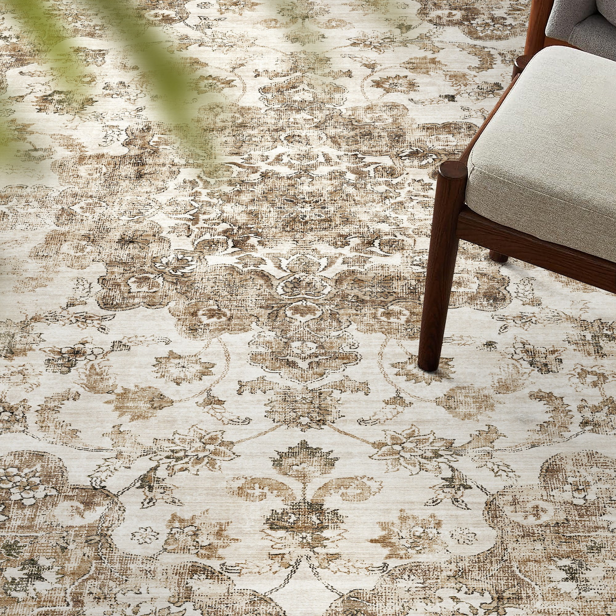 WIPONKEN 5x7 Area Rugs for Living Room Bedroom Dining Room Office Farmhouse, Machine Washable Non Slip Vintage Persia Rug Brown