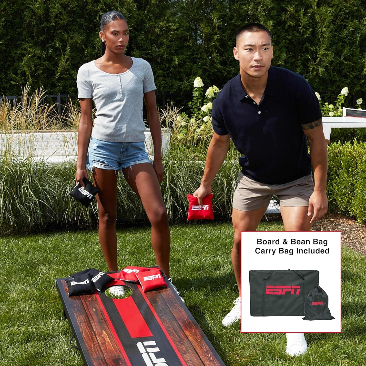 ESPN Cornhole Board Set, 2 x 4 Feet Wood Cornhole Boards with 8 Cornhole Bags and Travel Case