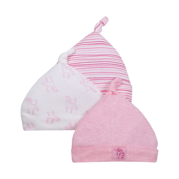 Little Star Organic Newborn Baby Girl Caps, 3pack
