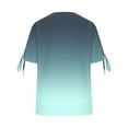 thumbnail image 6 of Women's Ombre Short Sleeve T-Shirt V-Neck Button Front Tie Detail Top in Soft Linen-Cotton Blend, Loose Fit Casual Blouse, 6 of 7