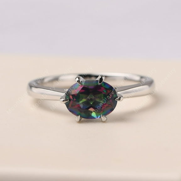 Real mystic topaz ring oval cut 8x6 mm rainbow topaz wedding ring gifts for women