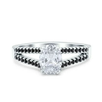 Simulated Cubic Zirconia Size-5 Split Shank Halo Oval Wedding Engagement Ring Round Black CZ 925 Sterling Silver