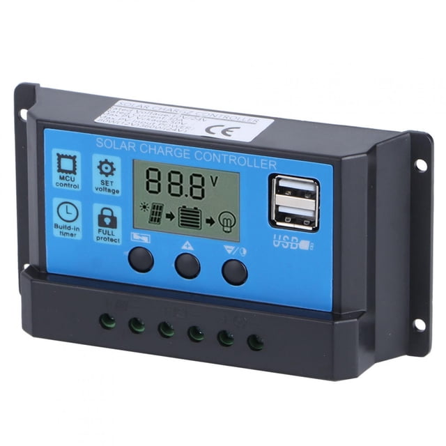 Controlador de Carga Solar 30A, Controlador de Energía Solar Ajustable, Fotovoltaico ABS 12V 24V Para El Hogar