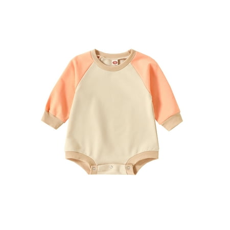 

Thaisu Baby Boy Girl Romper Long Sleeve Round Neck Patch Color Casual Fall Spring Short Crotch Button Jumpsuit