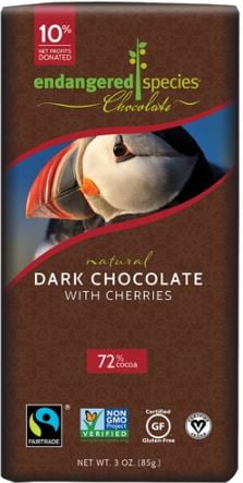 Endangered Species Chocolate Vibrant Cherries Dark Chocolate 72 Cocoa 3 oz